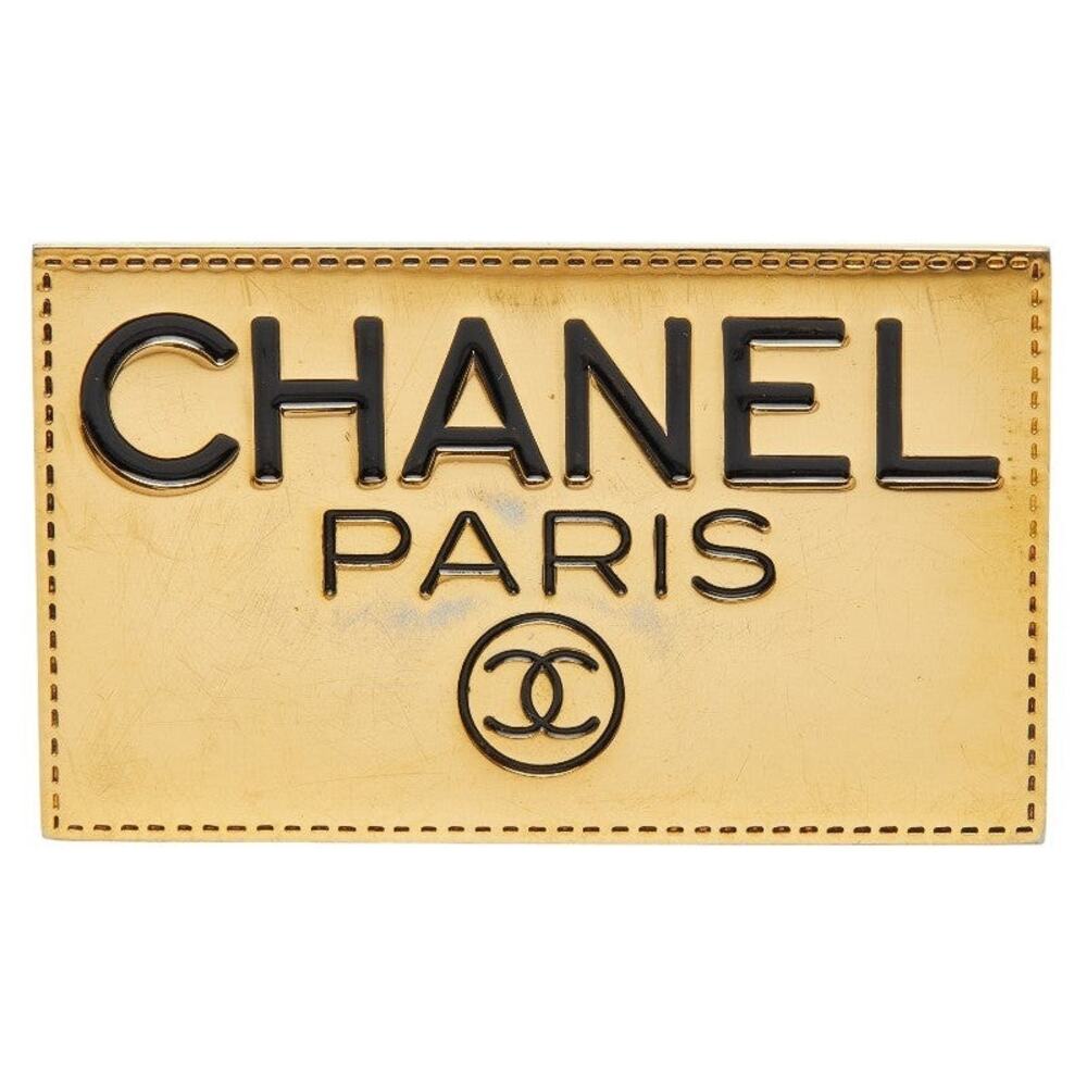 Chanel Logo Plate Brooch Gold Plated
